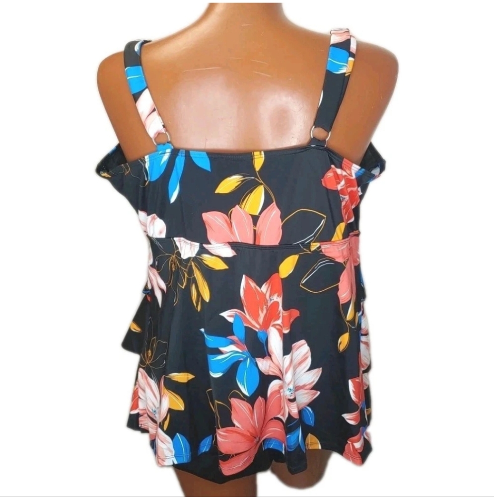 Swim Solutions Hawaiian Triple Tier Swimsuit Woman Plus 18W Floral Wireless New - Picture 5 of 12